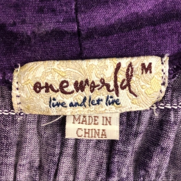 One World Purple Open Front Jersey Knit Cardigan 3/4-Length Sleeves- Size Medium - Picture 3 of 5